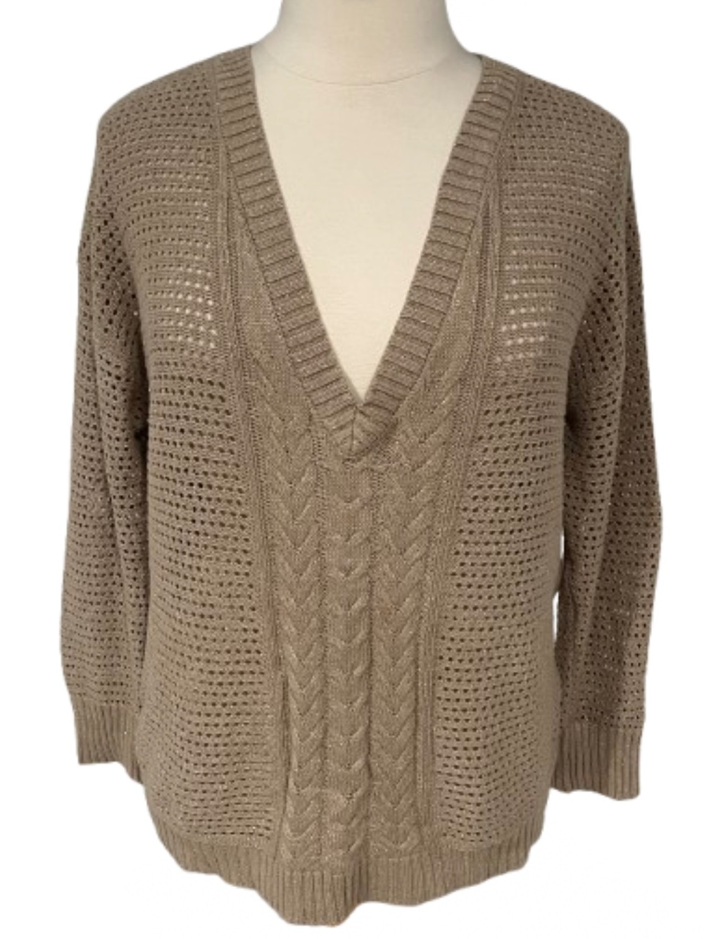 V-Neck Openwork Cable Knit Sweater